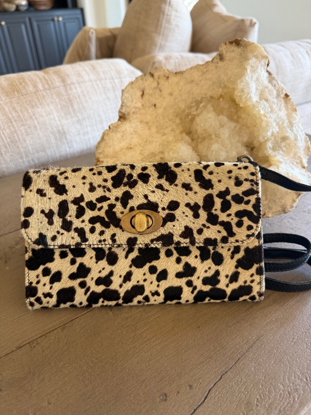 Myra Bag Influence Design Crossbody Wallet Handbag Animal Hair Boho Leather EUC